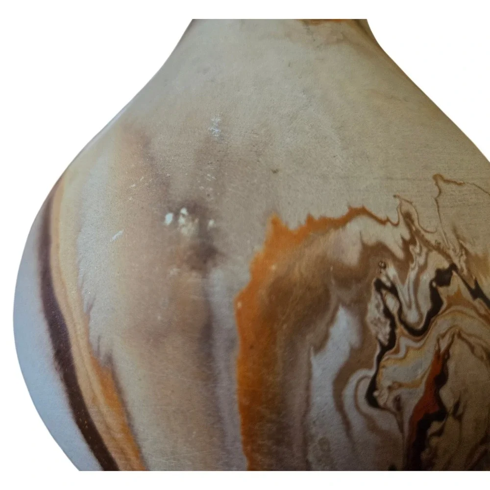 Nemadji Pottery Marbled Bud Vase Earth Tone Swirl Orange Brown USA Folk Art 6.5